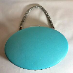 COLETTE Oval Clutch with Silver Sparkly Handle Crossbody Chain Hardshell